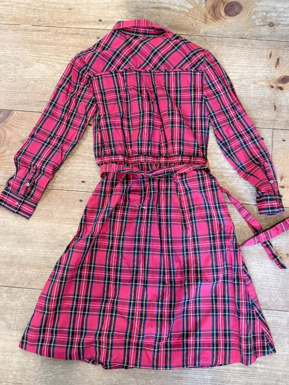 J. Crew Long-sleeve tie-waist shirt-dress in tartan